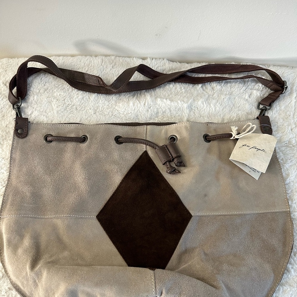 Suede Drawstring Bucket Bag in Taupe - Picture 7 of 7